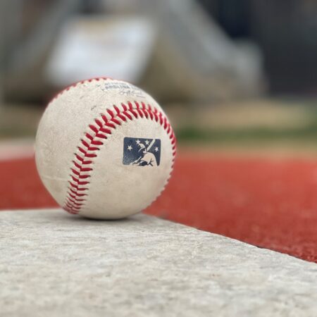 a baseball on home plate
